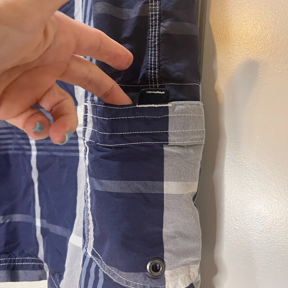 J. Crew Blue and White Board Shorts with Plaid Design Size 36